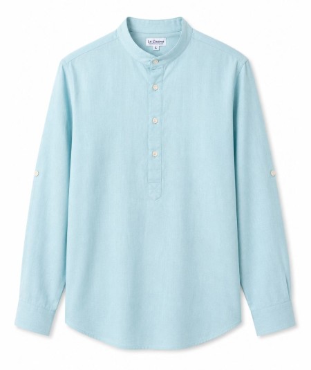 Camisa de manga larga para hombre Rosso Ibiza CH742 confeccionada en 100% lino natural, con tira para remangar las mangas y pre