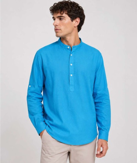 Camisa de manga larga para hombre Rosso Ibiza CH742 confeccionada en 100% lino natural, con tira para remangar las mangas y pre