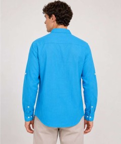 Camisa de manga larga para hombre Rosso Ibiza CH742 confeccionada en 100% lino natural, con tira para remangar las mangas y pre