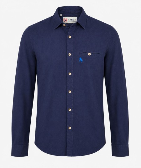Camisa de manga larga para hombre 3001-P confeccionada en 100% algodón con efecto lino, con bolsillo delantero izquierdo y pres