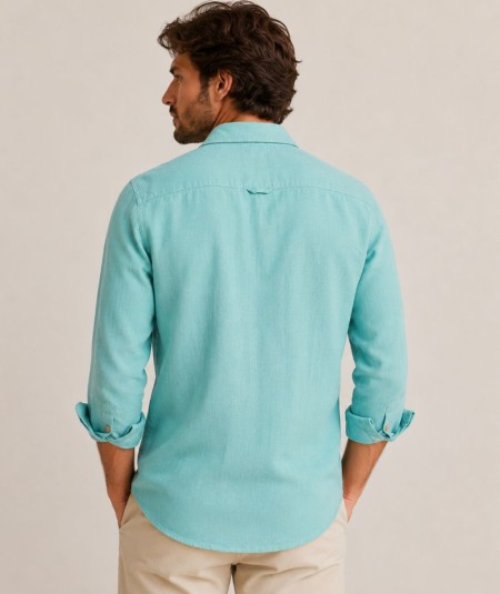 Camisa de manga larga para hombre 3001-P confeccionada en 100% algodón con efecto lino, con bolsillo delantero izquierdo y pres