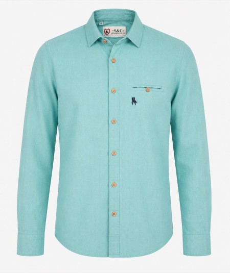 Camisa de manga larga para hombre 3001-P confeccionada en 100% algodón con efecto lino, con bolsillo delantero izquierdo y pres