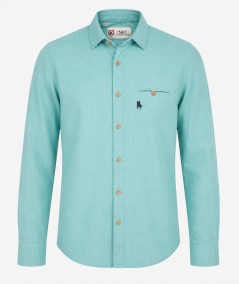 Camisa de manga larga para hombre 3001-P confeccionada en 100% algodón con efecto lino, con bolsillo delantero izquierdo y pres