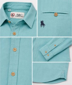 Camisa de manga larga para hombre 3001-P confeccionada en 100% algodón con efecto lino, con bolsillo delantero izquierdo y pres