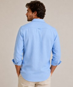 Camisa de manga larga para hombre 3001-P confeccionada en 100% algodón con efecto lino, con bolsillo delantero izquierdo y pres