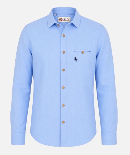 Camisa de manga larga para hombre 3001-P confeccionada en 100% algodón con efecto lino, con bolsillo delantero izquierdo y pres