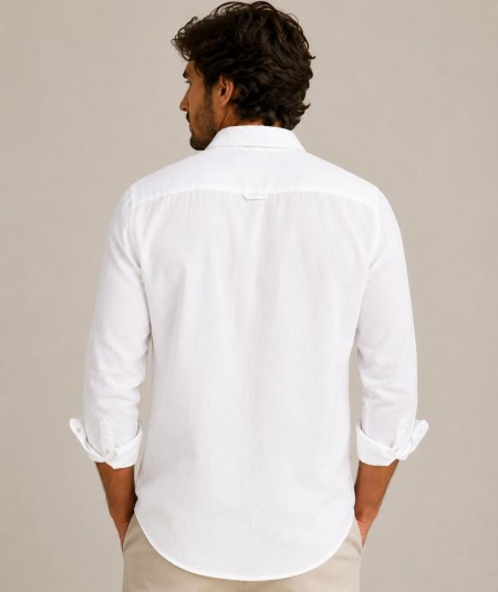 Camisa de manga larga para hombre 3001-P confeccionada en 100% algodón con efecto lino, con bolsillo delantero izquierdo y pres