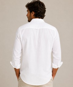 Camisa de manga larga para hombre 3001-P confeccionada en 100% algodón con efecto lino, con bolsillo delantero izquierdo y pres