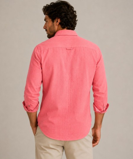 Camisa de manga larga para hombre 3001-P confeccionada en 100% algodón con efecto lino, con bolsillo delantero izquierdo y pres