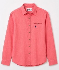 Camisa de manga larga para hombre 3001-P confeccionada en 100% algodón con efecto lino, con bolsillo delantero izquierdo y pres