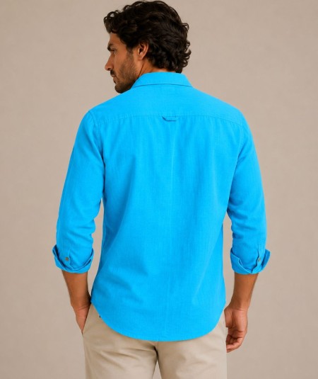 Camisa de manga larga para hombre 3001-P confeccionada en 100% algodón con efecto lino, con bolsillo delantero izquierdo y pres