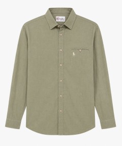 Camisa de manga larga para hombre 3001-P confeccionada en 100% algodón con efecto lino, con bolsillo delantero izquierdo y pres
