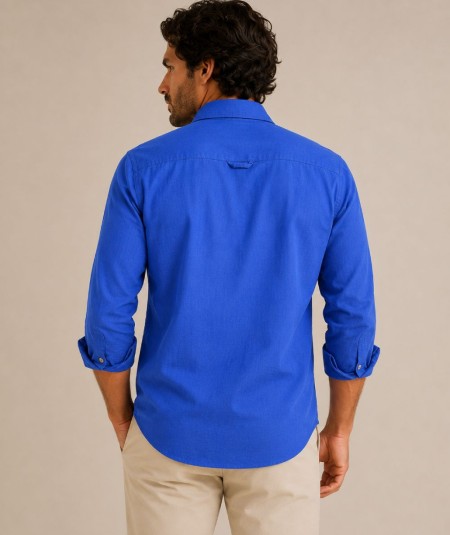 Camisa de manga larga para hombre 3001-P confeccionada en 100% algodón con efecto lino, con bolsillo delantero izquierdo y pres