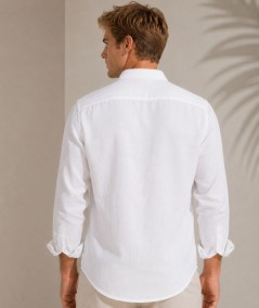 Camisa de manga larga para hombre CH741 confeccionada en lino con cuello Mao, corte Medium Fit, sin bolsillo delantero y espald