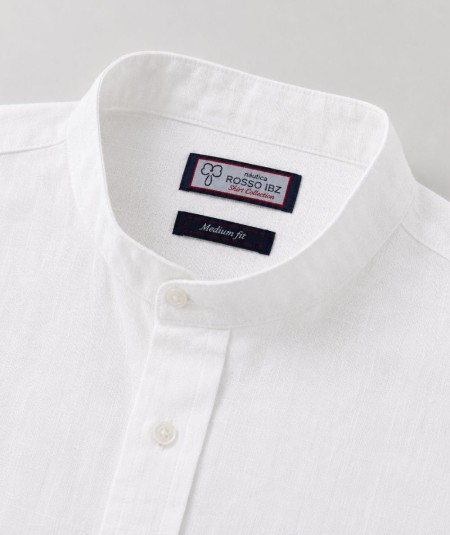 Camisa de manga larga para hombre CH741 confeccionada en lino con cuello Mao, corte Medium Fit, sin bolsillo delantero y espald