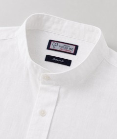 Camisa de manga larga para hombre CH741 confeccionada en lino con cuello Mao, corte Medium Fit, sin bolsillo delantero y espald
