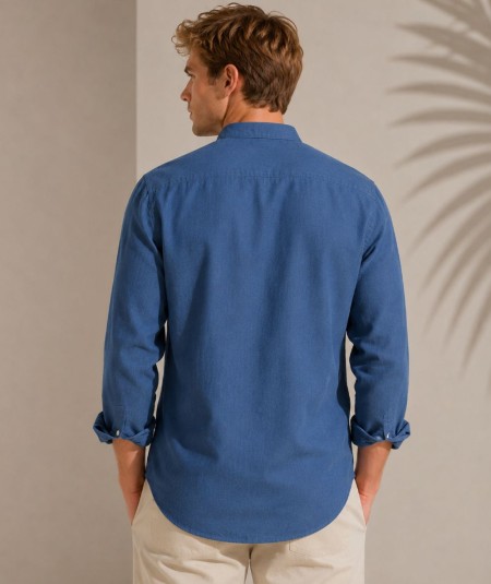 Camisa de manga larga para hombre CH741 confeccionada en lino con cuello Mao, corte Medium Fit, sin bolsillo delantero y espald