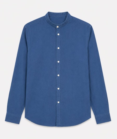 Camisa de manga larga para hombre CH741 confeccionada en lino con cuello Mao, corte Medium Fit, sin bolsillo delantero y espald