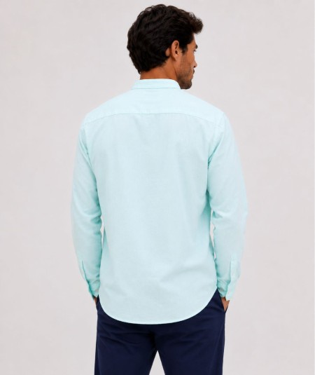 Camisa de manga larga para hombre CH741 confeccionada en lino con cuello Mao, corte Medium Fit, sin bolsillo delantero y espald