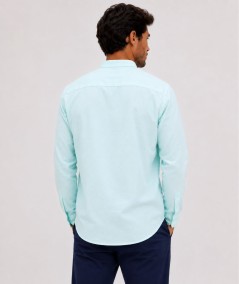 Camisa de manga larga para hombre CH741 confeccionada en lino con cuello Mao, corte Medium Fit, sin bolsillo delantero y espald