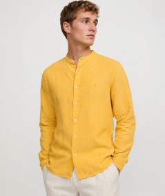 Camisa de manga larga para hombre CH741 confeccionada en lino con cuello Mao, corte Medium Fit, sin bolsillo delantero y espald