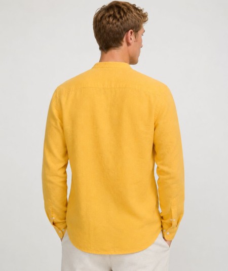 Camisa de manga larga para hombre CH741 confeccionada en lino con cuello Mao, corte Medium Fit, sin bolsillo delantero y espald