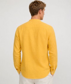 Camisa de manga larga para hombre CH741 confeccionada en lino con cuello Mao, corte Medium Fit, sin bolsillo delantero y espald