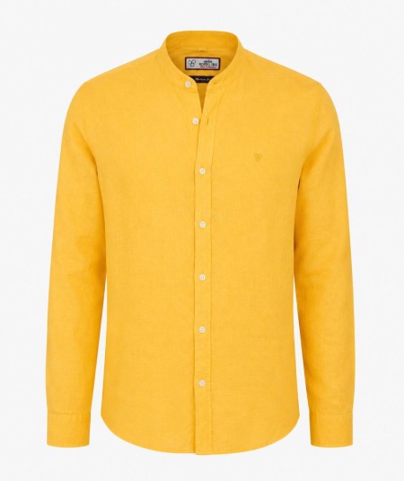 Camisa de manga larga para hombre CH741 confeccionada en lino con cuello Mao, corte Medium Fit, sin bolsillo delantero y espald