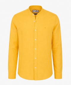 Camisa de manga larga para hombre CH741 confeccionada en lino con cuello Mao, corte Medium Fit, sin bolsillo delantero y espald