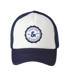 Gorra para hombre Jack & Jones Miles 12248834 estilo trucker en color azul marino y blanco con cierre ajustable trasero y logot