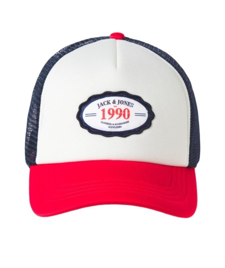 Gorra para hombre Jack & Jones Miles 12248834 estilo trucker en color azul marino y blanco con cierre ajustable trasero y logot