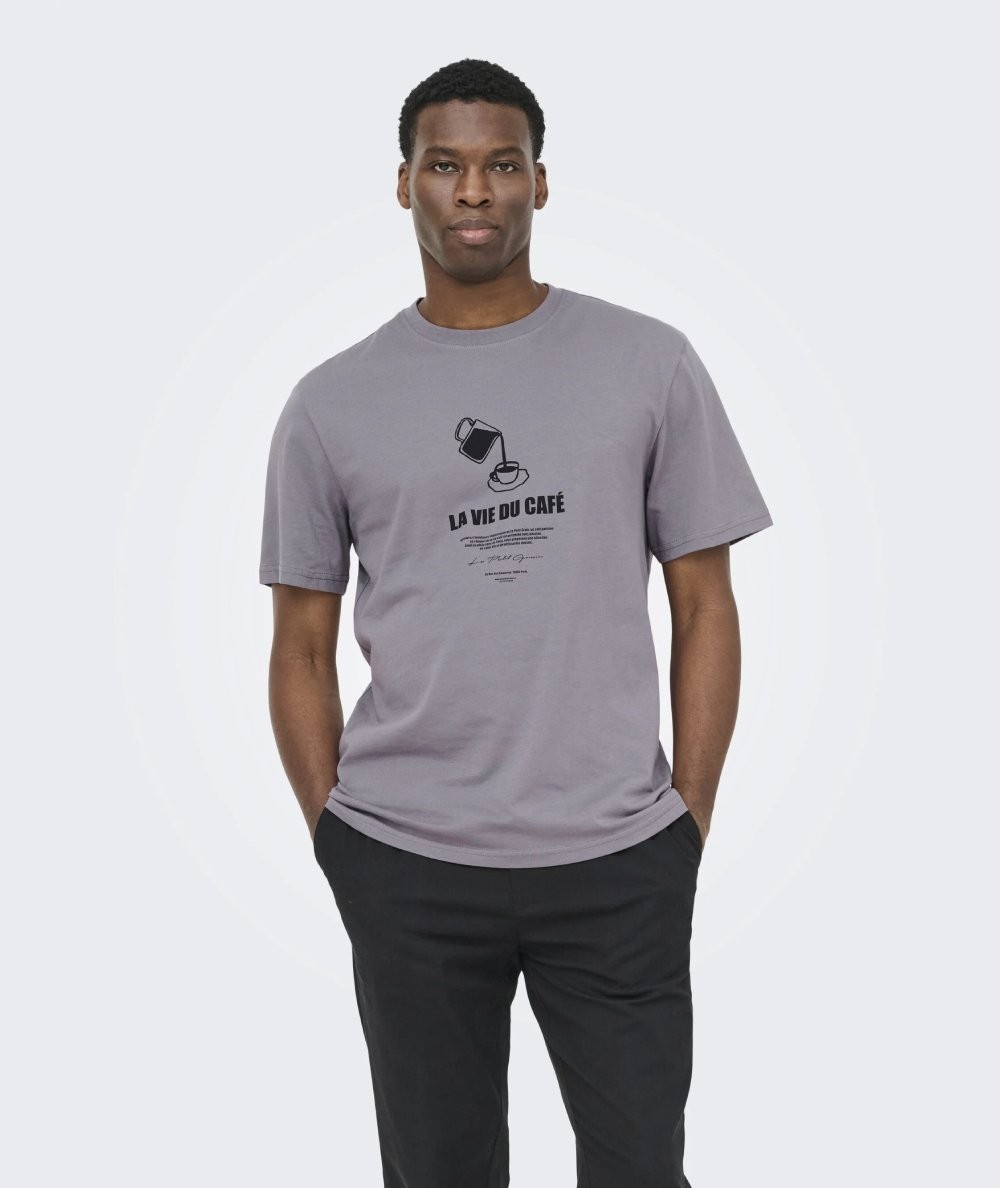 Camiseta para hombre Only & Sons 22036568 de manga corta confeccionada en 100% algodón orgánico, con cuello redondo, tejido jer