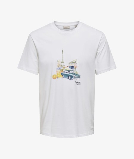 Camiseta para hombre Only & Sons 22036568 de manga corta confeccionada en 100% algodón orgánico, con cuello redondo, tejido jer
