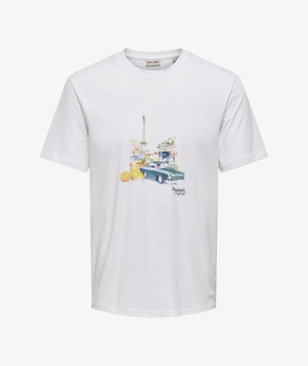 Camiseta para hombre Only & Sons 22036568 de manga corta confeccionada en 100% algodón orgánico, con cuello redondo, tejido jer