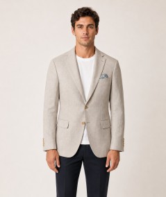 Americana para hombre Capelhi Toscana 750 en color beige confeccionada en 100% lino con forro de poliéster, ligera, elegante y 