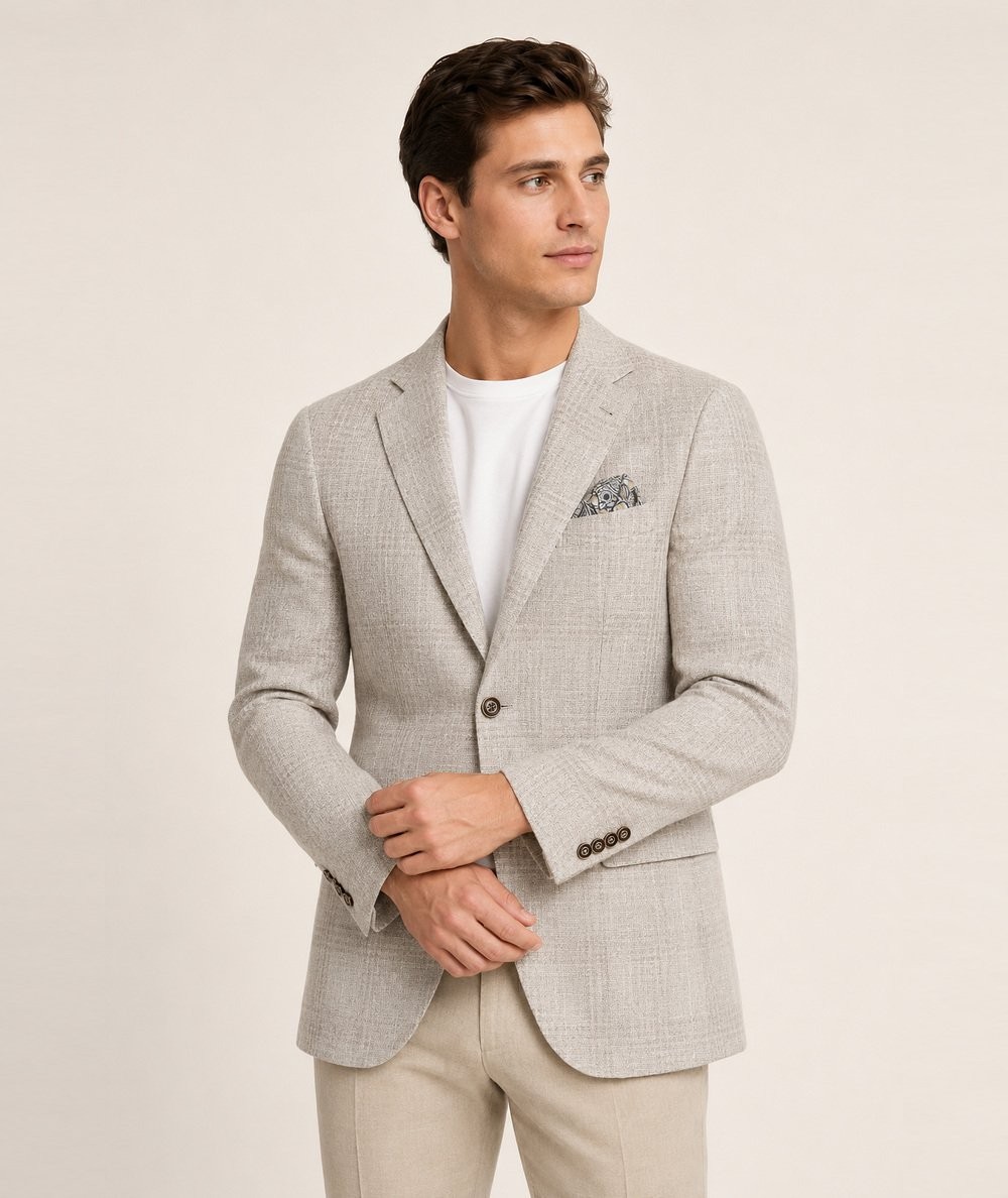 Americana para hombre Capelhi Toscana 768 confeccionada en 75% algodón y 25% lino, con bolsillo de pecho con forro convertible 