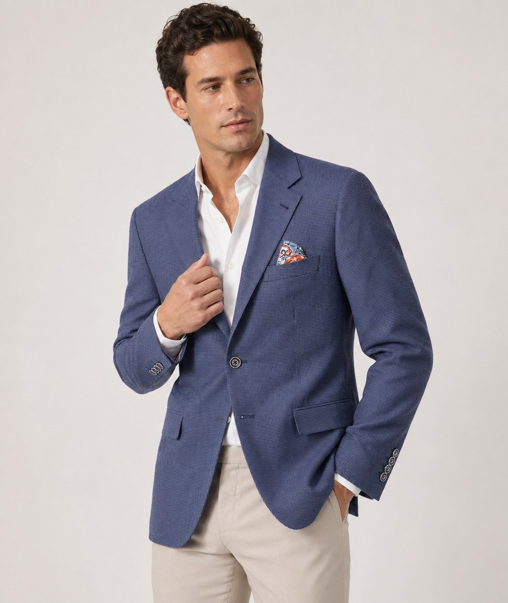 Americana para hombre Capelhi Toscana 751 confeccionada en 100% lino con forro de poliéster, bolsillo de pecho con pañuelo inte