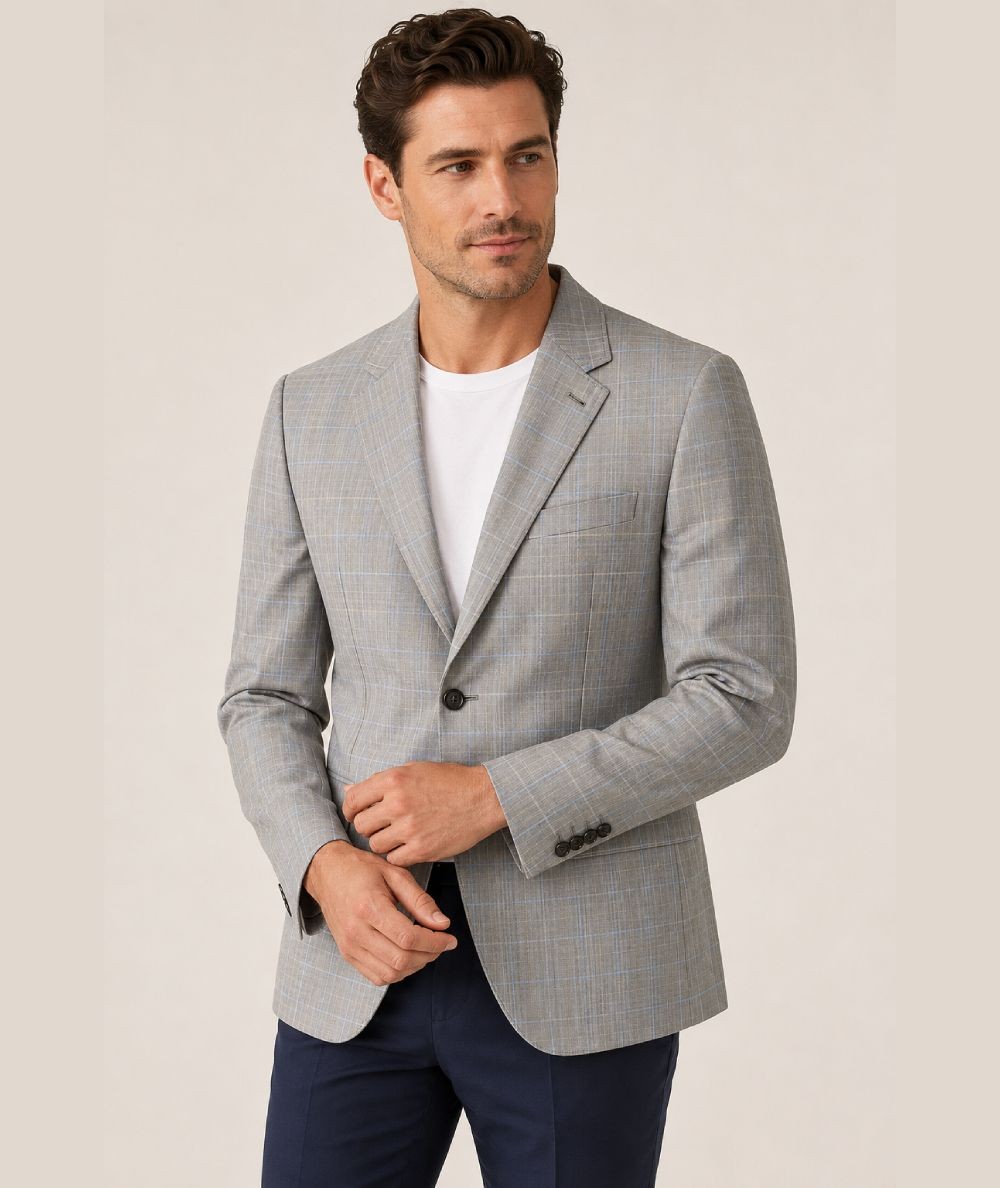 Americana informal para hombre Capelhi 30017 confeccionada en 80% poliéster y 18% rayón, con forro completo y bolsillo de pecho