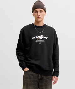 Sudadera para hombre Jack & Jones 12300460 de corte relaxed con cuello redondo, manga larga y estampado delantero, nueva colecc