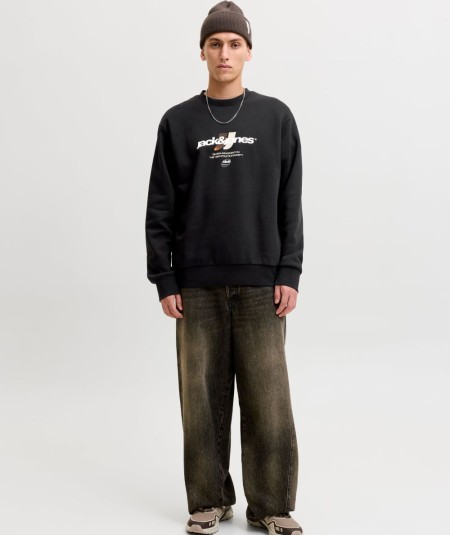 Sudadera para hombre Jack & Jones 12300460 de corte relaxed con cuello redondo, manga larga y estampado delantero, nueva colecc
