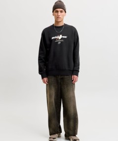 Sudadera para hombre Jack & Jones 12300460 de corte relaxed con cuello redondo, manga larga y estampado delantero, nueva colecc