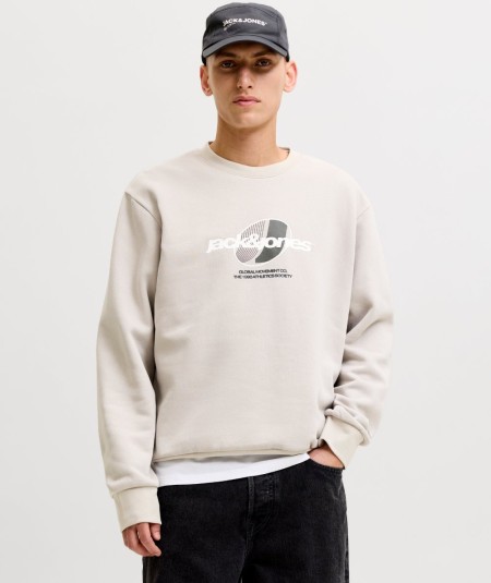 Sudadera para hombre Jack & Jones 12300460 de corte relaxed con cuello redondo, manga larga y estampado delantero, nueva colecc