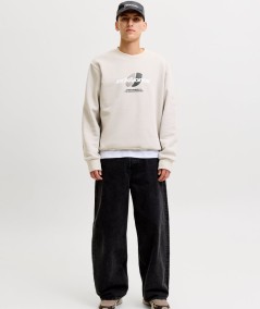 Sudadera para hombre Jack & Jones 12300460 de corte relaxed con cuello redondo, manga larga y estampado delantero, nueva colecc
