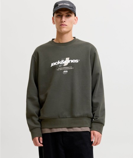 Sudadera para hombre Jack & Jones 12300460 de corte relaxed con cuello redondo, manga larga y estampado delantero, nueva colecc