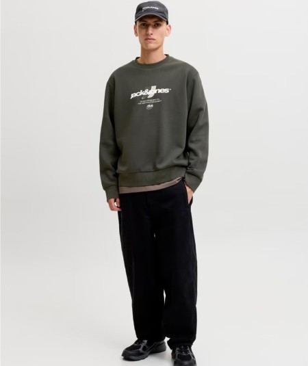 Sudadera para hombre Jack & Jones 12300460 de corte relaxed con cuello redondo, manga larga y estampado delantero, nueva colecc