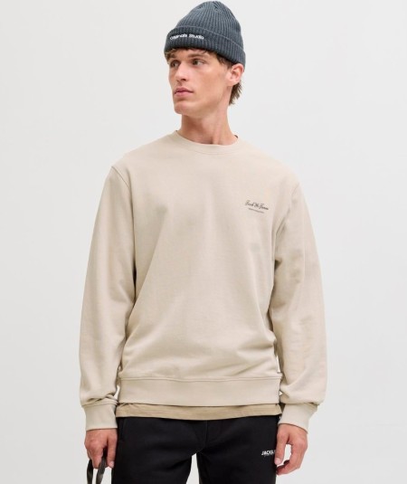 Sudadera para hombre Jack & Jones 12287995 de corte relaxed, cuello redondo, estampado delantero e interior cepillado suave, co