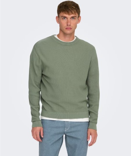 Jersey de punto para hombre Only & Sons 22032542 confeccionado en 100% algodón, con punto estructurado, cuello redondo, manga l