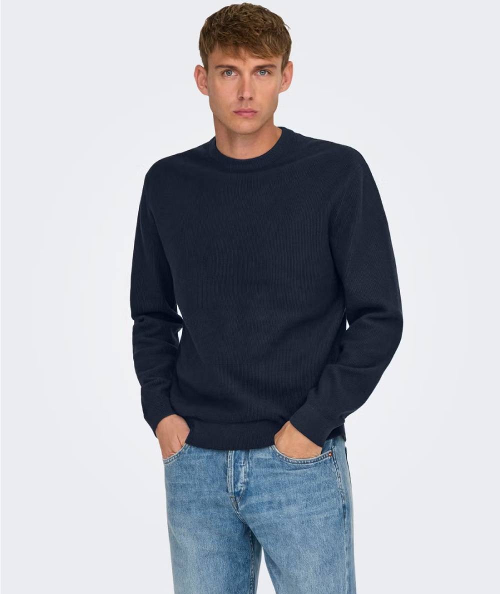 Jersey de punto para hombre Only & Sons 22032542 confeccionado en 100% algodón, con punto estructurado, cuello redondo, manga l