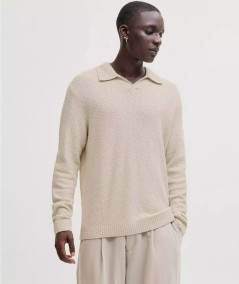 Polo de punto para hombre Jack & Jones 12294753 de manga larga y corte regular, confeccionado en algodón, poliéster reciclado y