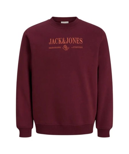Sudadera para hombre Jack & Jones Frederiksberg 12303563 en color granate, confeccionada en 60% algodón y 40% poliéster, ideal 